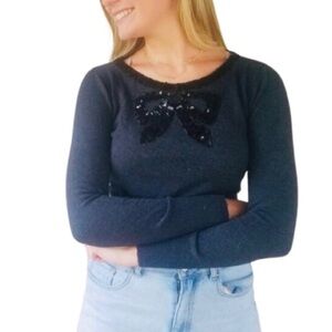 FOREVER 21 Sequin Embellished Bow Crop Sweater